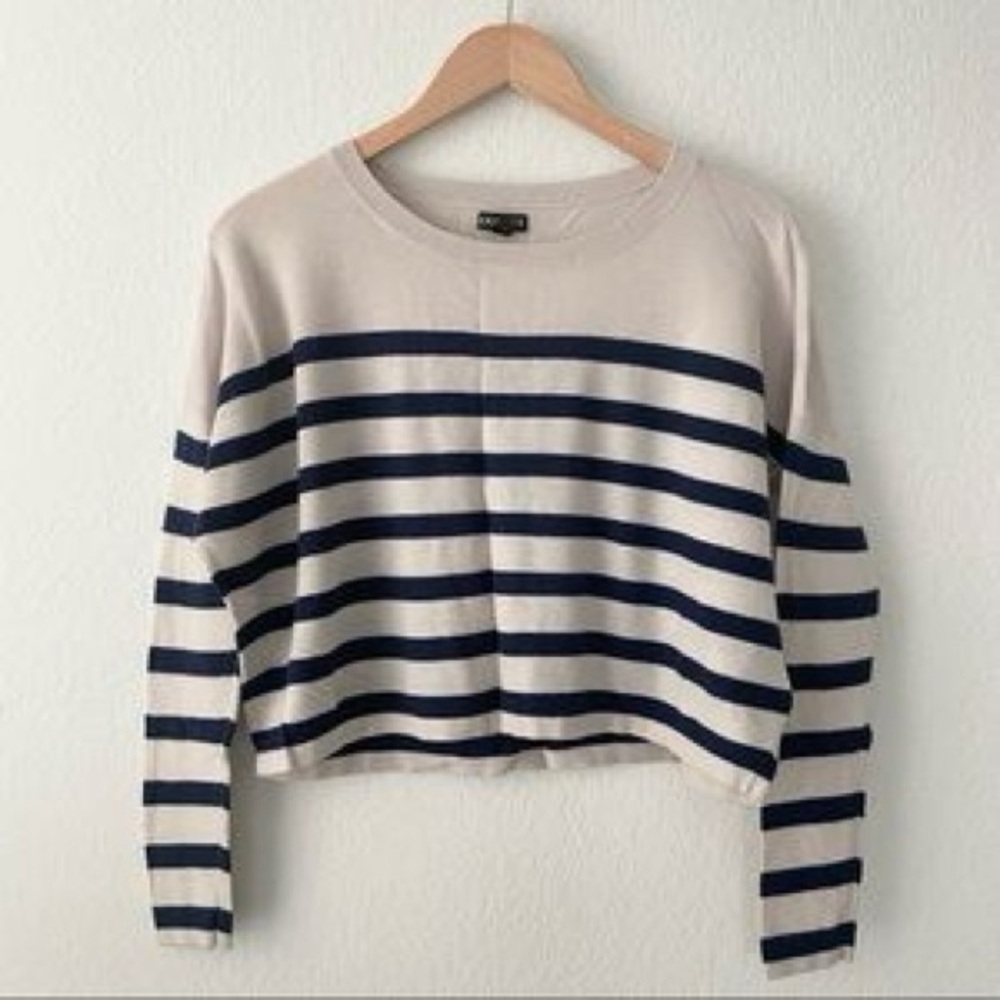 Express Wide Cropped Sweater - White with Navy Stripes